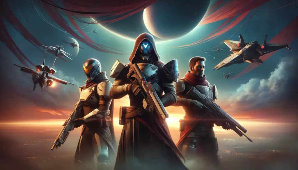 Изображение игры Лучшие онлайн стрелялки на ПК: 5 топовых шутеров Несколько героев игры Destiny 2 на обложке